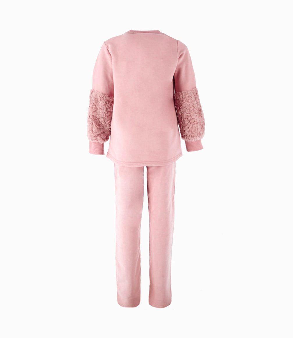 Conjunto buzo niña de polerón y pantalón palo rosa Limonada-1