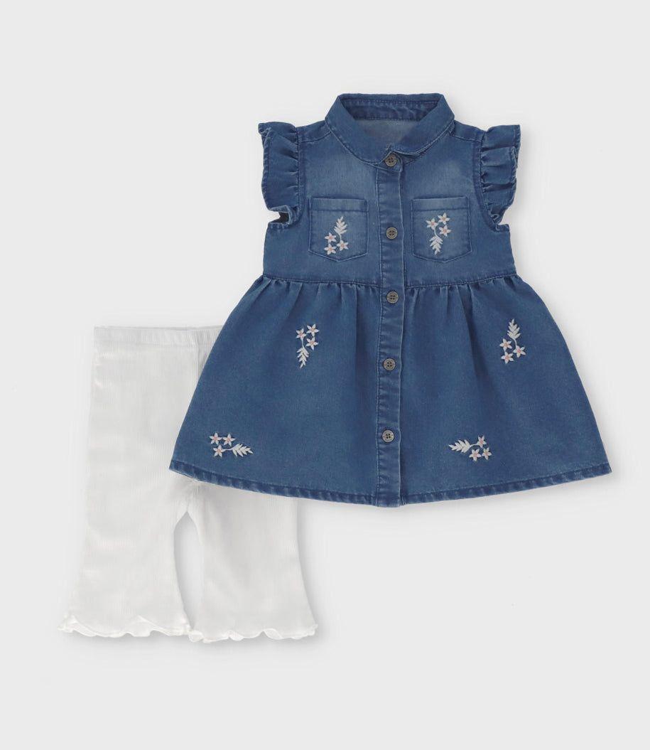 Conjunto recién nacida flores bordadas celeste Limonada-0