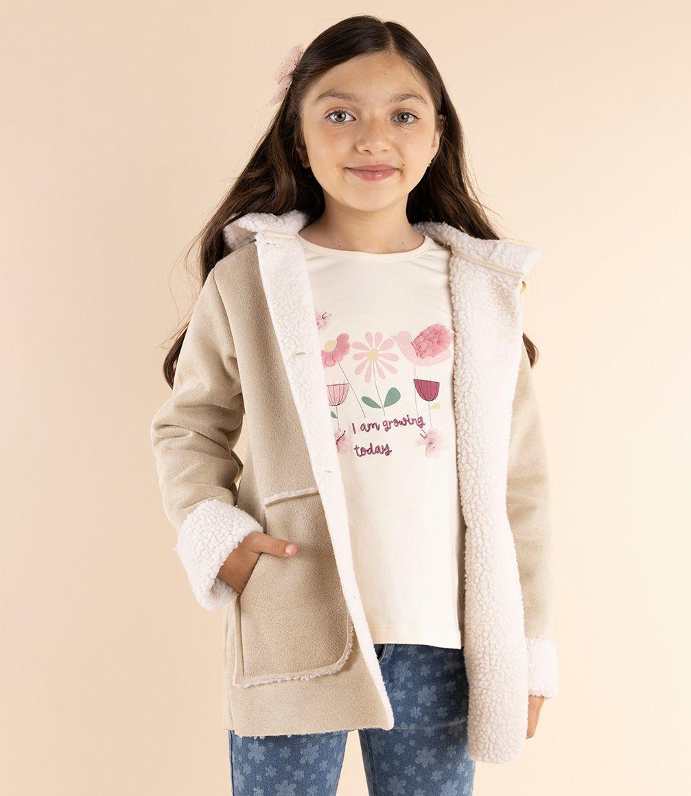 Abrigo Niña De Gamuza Beige-0