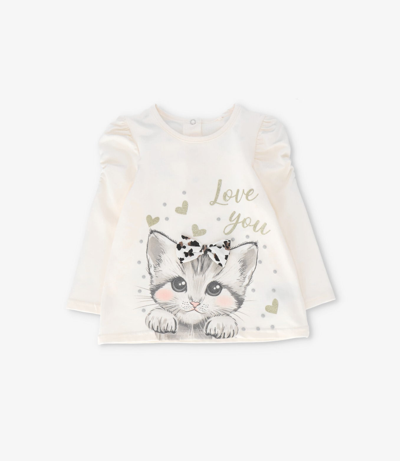 Polera manga larga bebé con gatito crudo Limonada-0