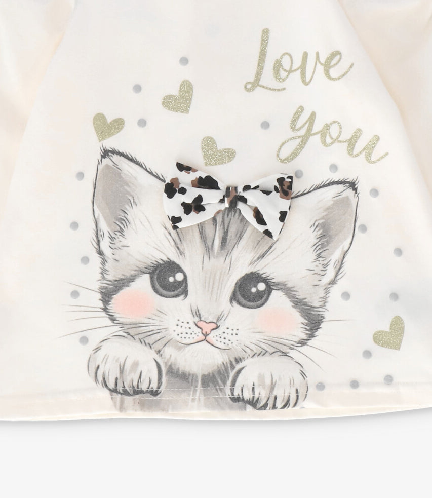 Polera manga larga bebé con gatito crudo Limonada-2