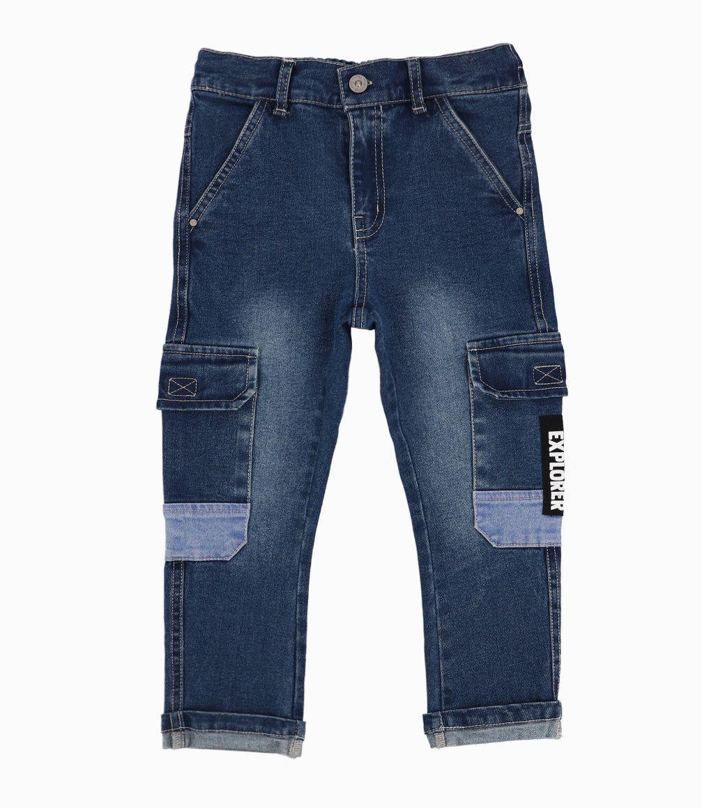 Jeans Niño Con Bolsillos Cargo Denim Azul-6
