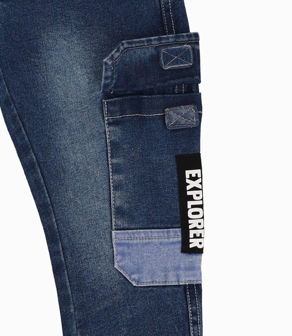 Jeans Niño Con Bolsillos Cargo Denim Azul-7