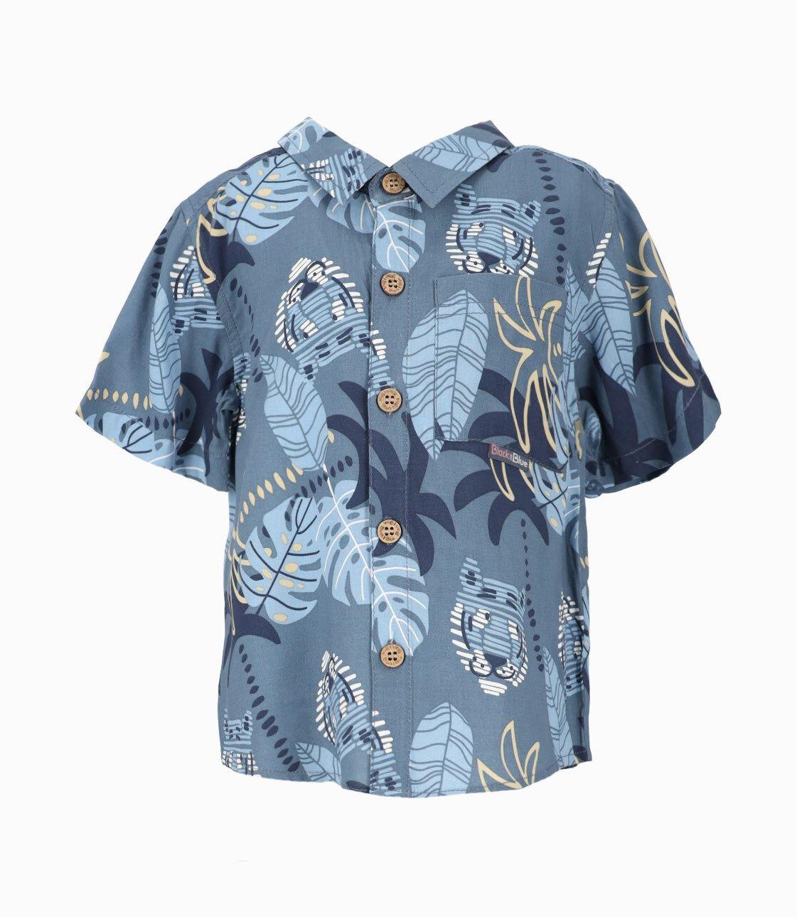 Camisa manga corta bebé palmeras azul Black and Blue-1