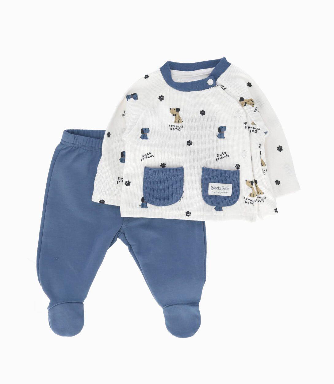 Conjunto recién nacido de perritos blanco Black and Blue-0