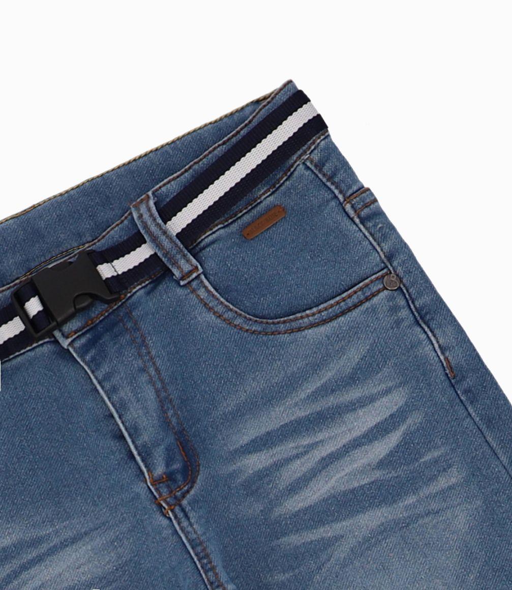 Jeans Con Cinturón De Tela Niño Denim Celeste Black and Blue-1