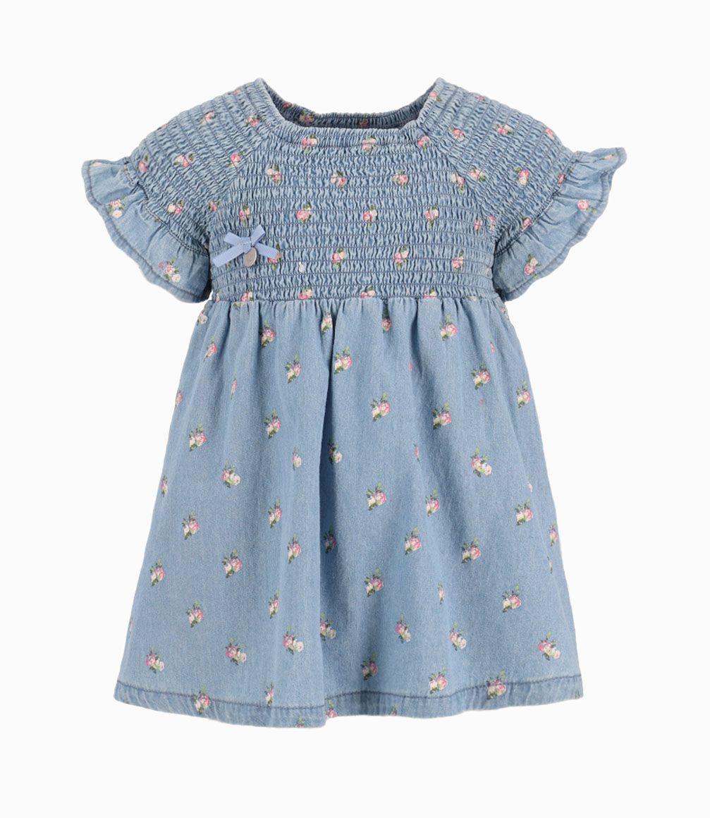 Vestido Fruncido Bebé Niña Denim Celeste Limonada-0