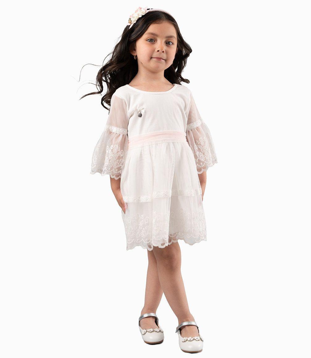 Vestido Bebé Ocasión Con Lazo Blanco-0