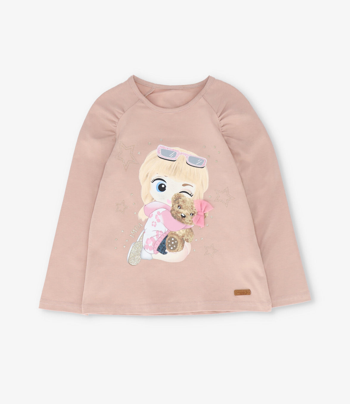 Polera manga larga niña con estampado beige Limonada-1