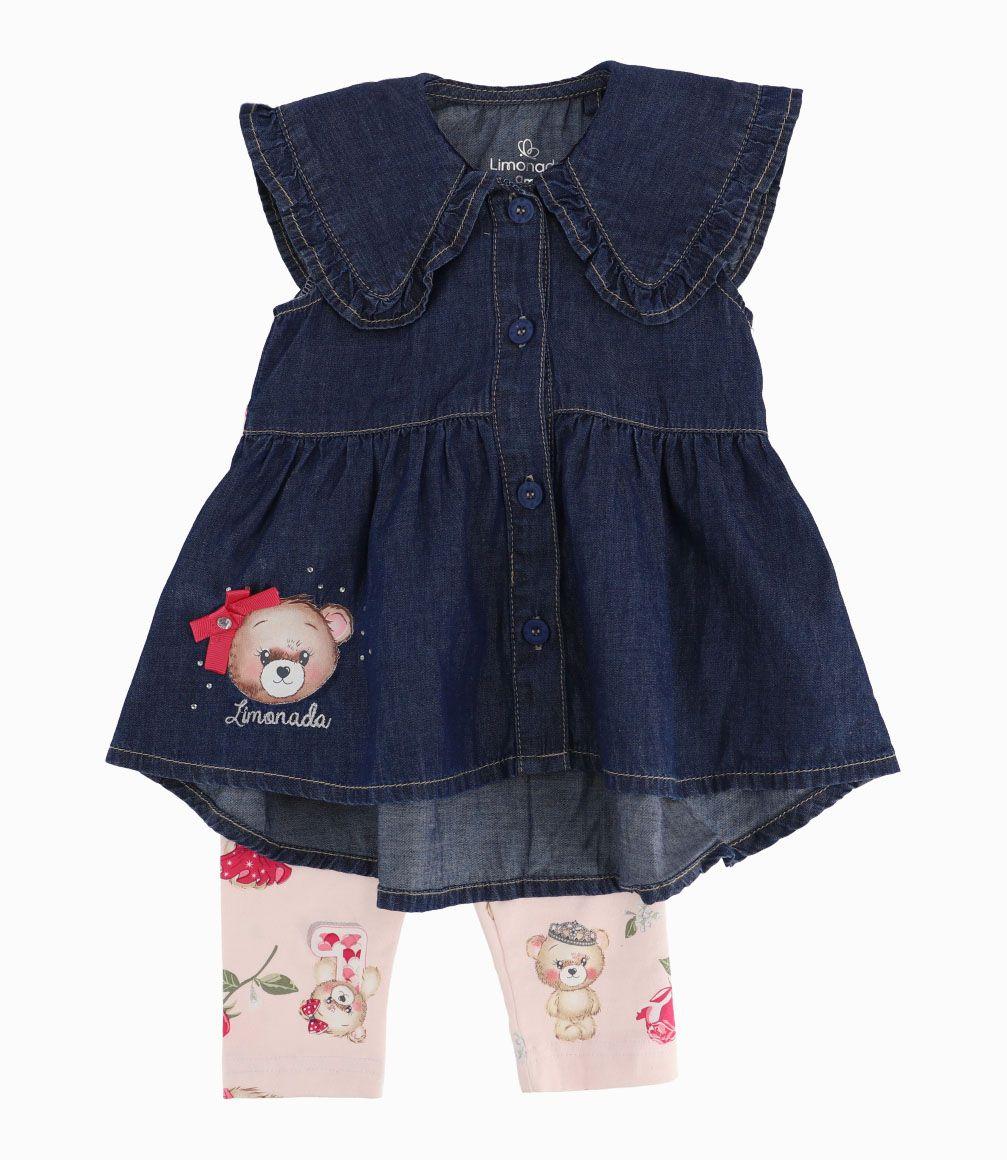 Conjunto Rosas y Ositos Recién Nacida Denim Azul Limonada-0