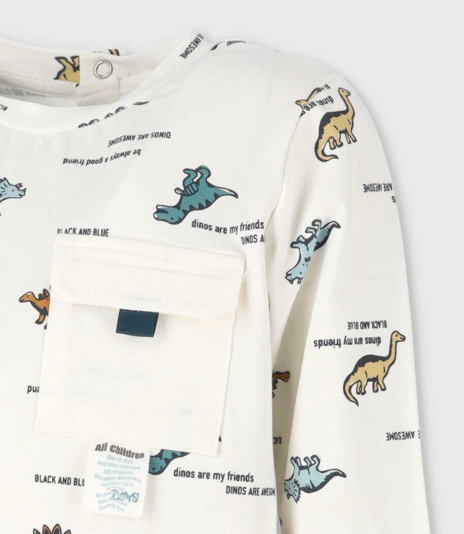 Polera bebés con dinosaurios blanco Black and Blue-3