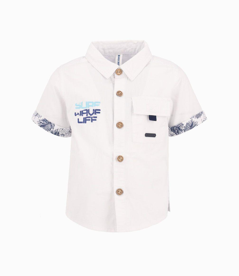 Camisa Con Bolsillo 100% Algodón Bebé Niño Blanco Black and Blue-0