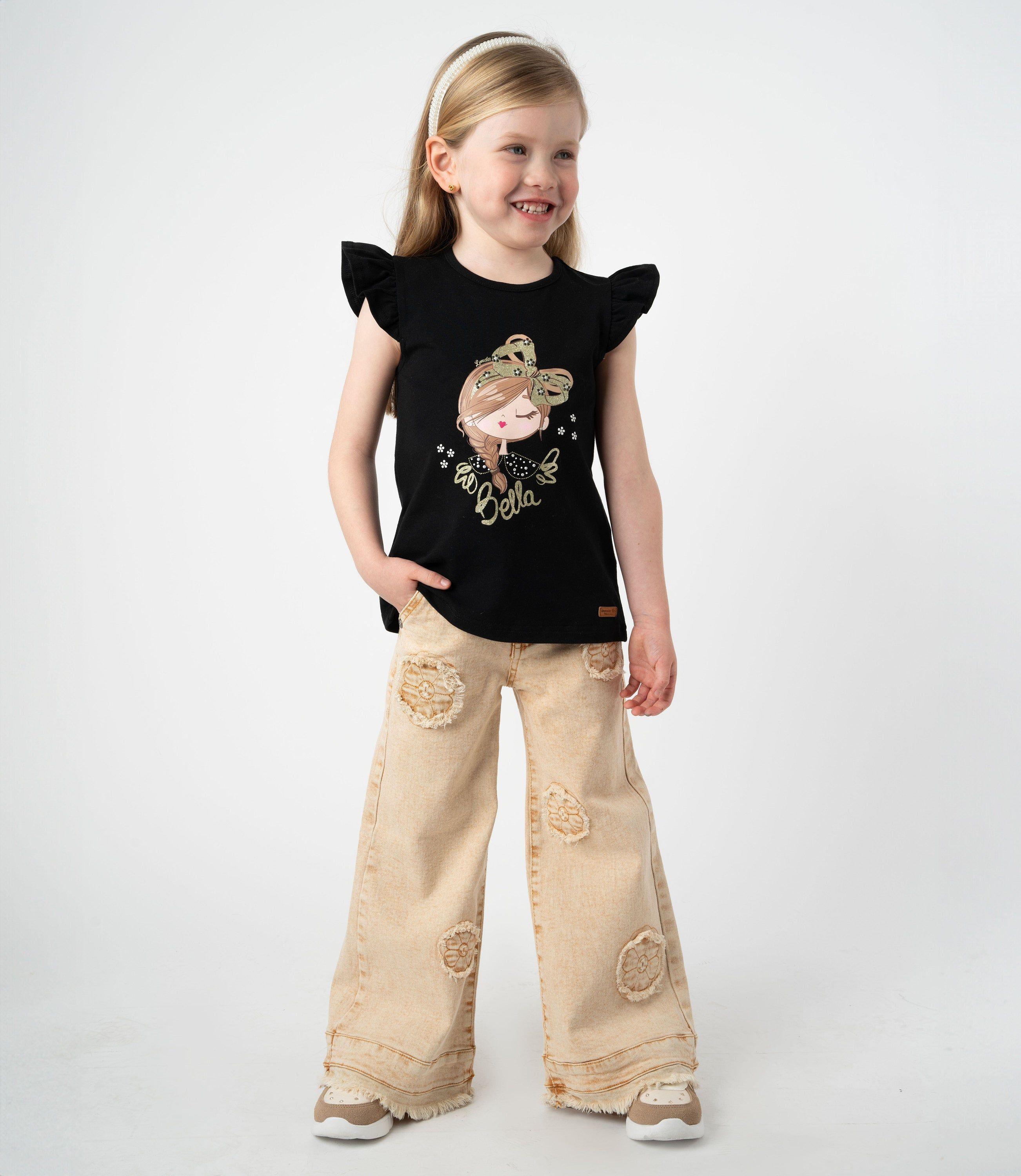 Jeans niña aplicación de flores beige Limonada-0