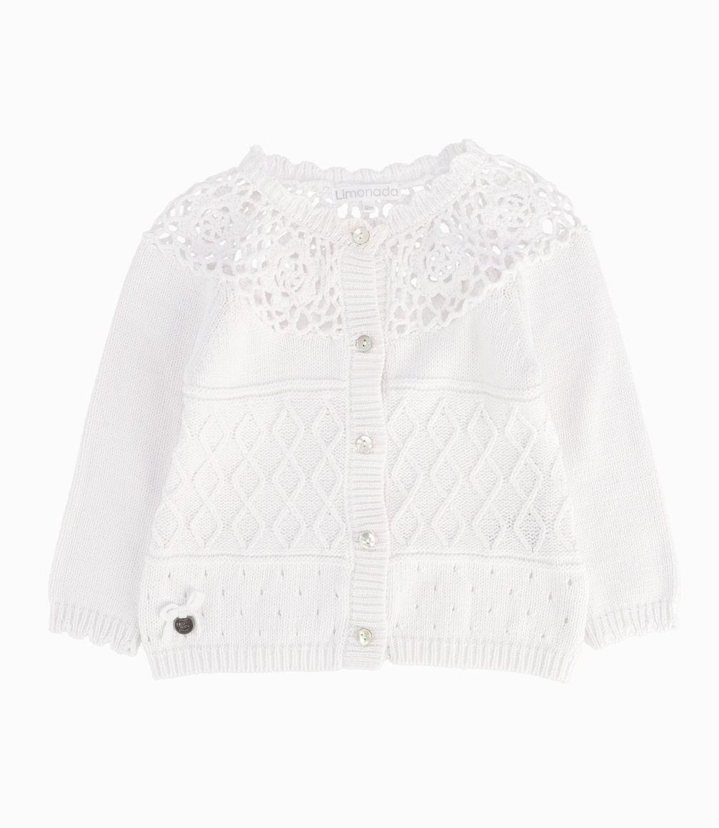 Chaleco Con Flores Crochet Bebé Niña Blanco Limonada-0