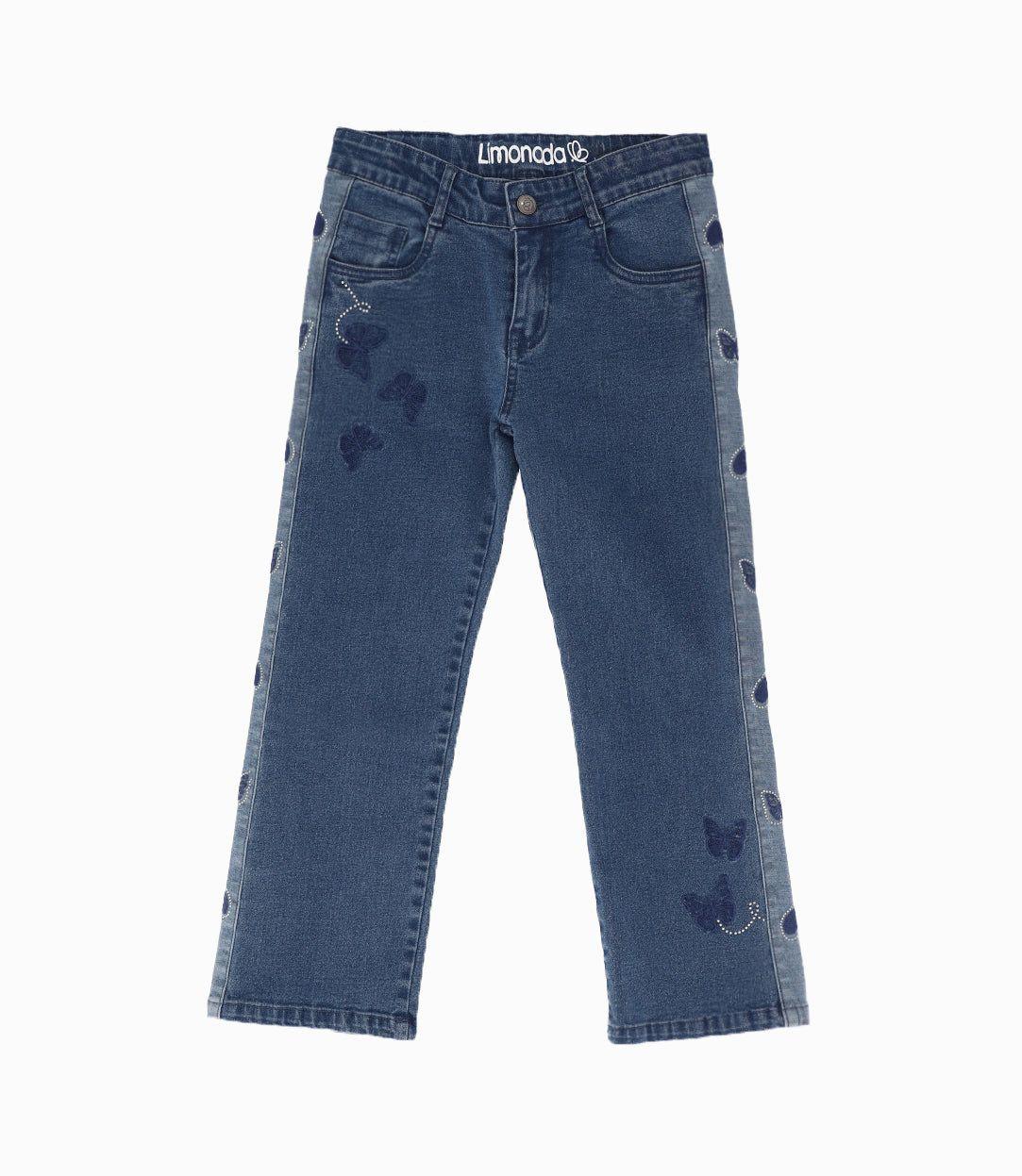 Jeans niña con corazones Azul Marino Limonada-0