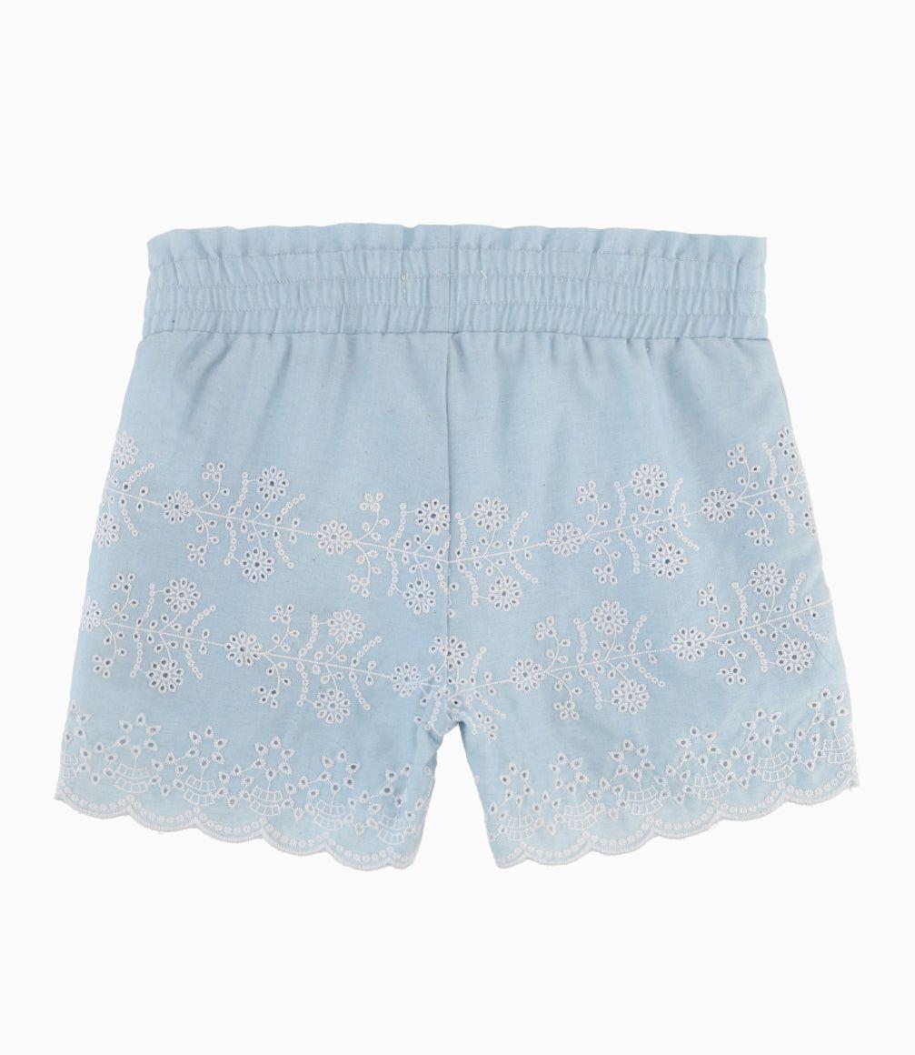 Short Niña Flores Bordadas Celeste-7