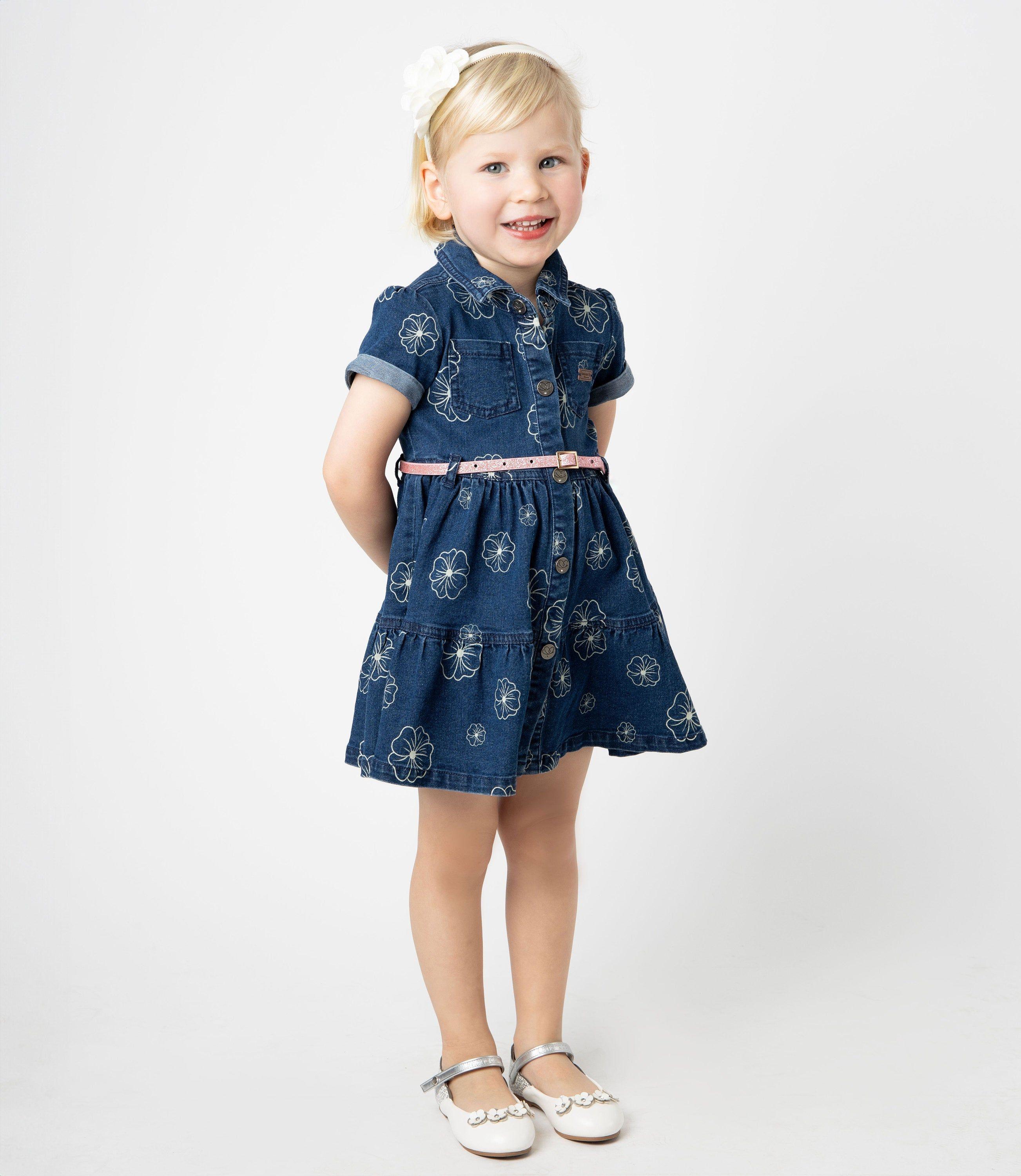 Vestido bebé de denim con flores azul Limonada-0