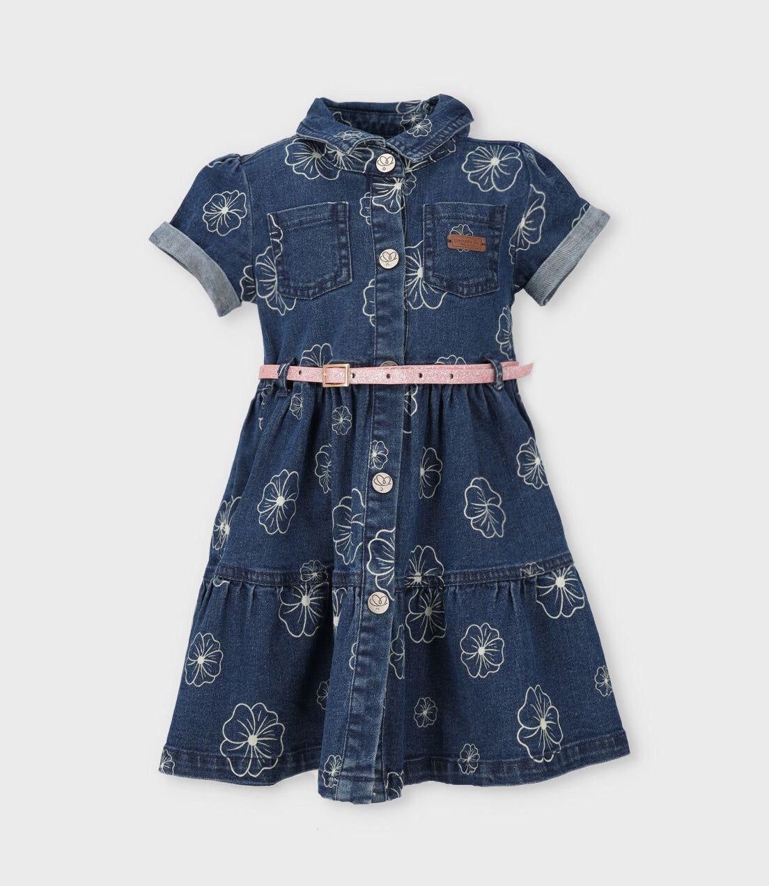 Vestido bebé de denim con flores azul Limonada-1