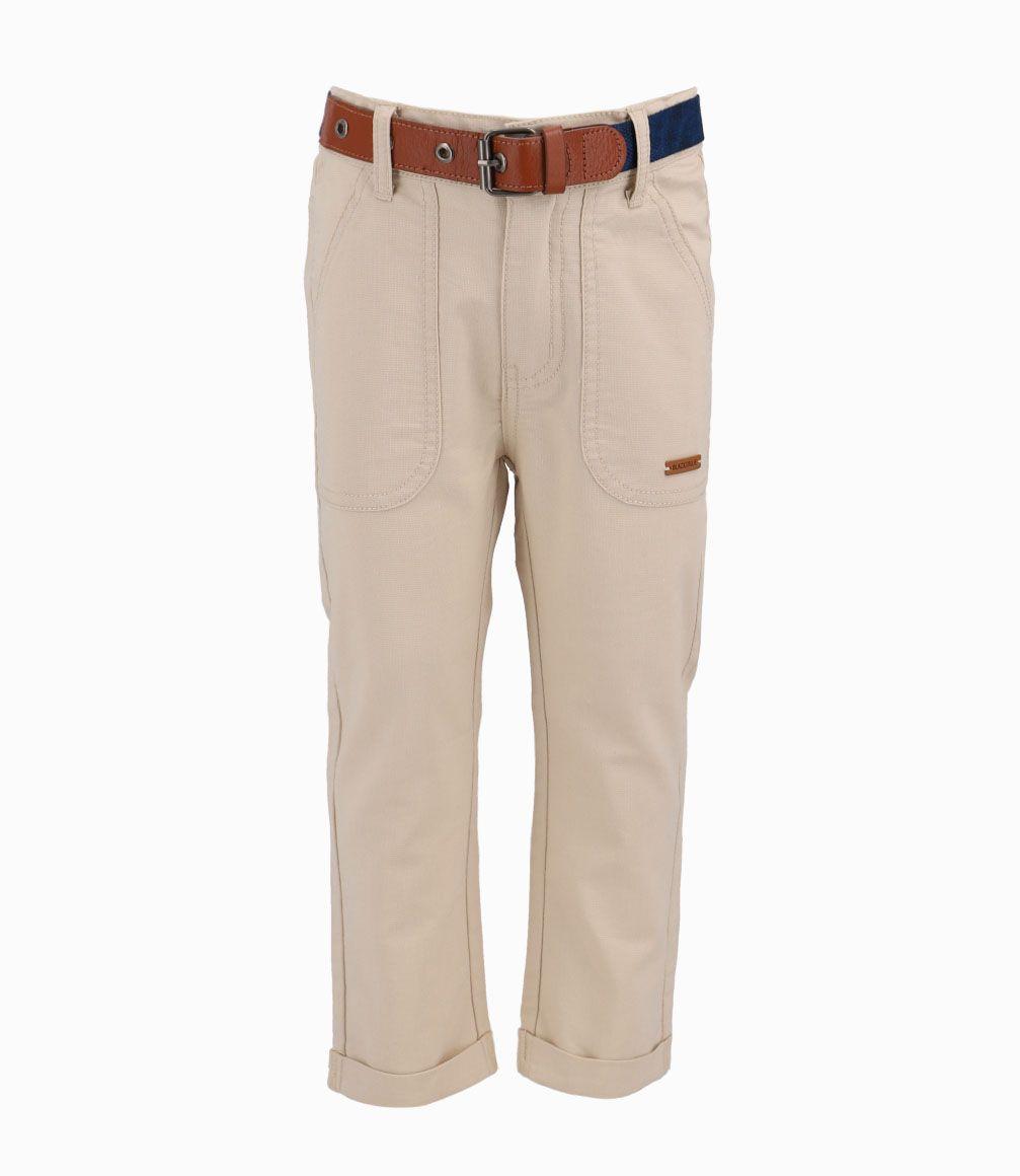 Pantalón Con Cinturón Algodón Bebé Niño Beige Black and Blue-0