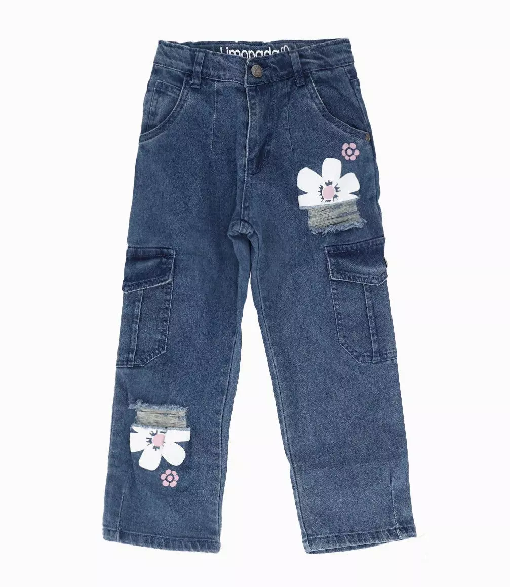 Jeans niña cargo celeste Limonada-0