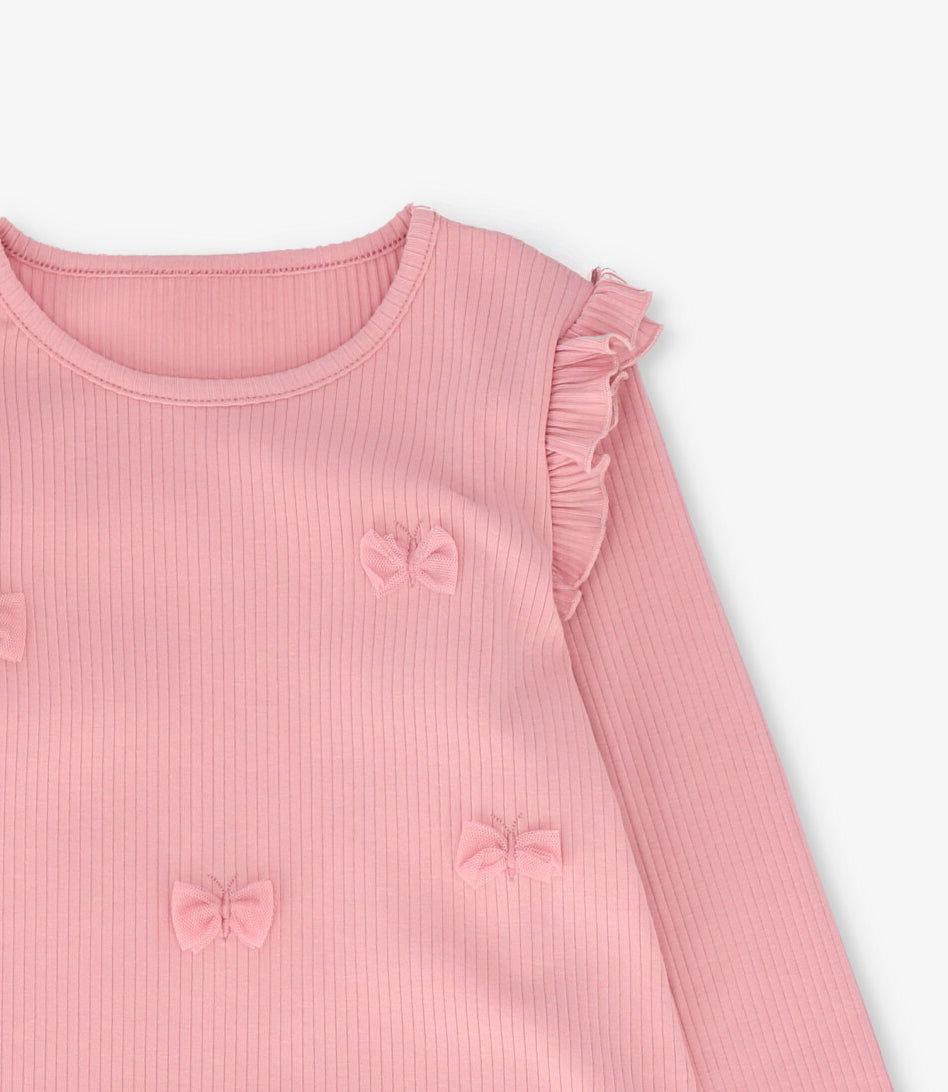 Polera manga larga niña con vuelos rosado 4 Kids-2