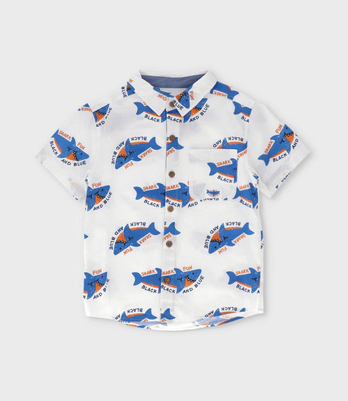 Camisa manga corta niño con tiburones crudo Black and Blue-0