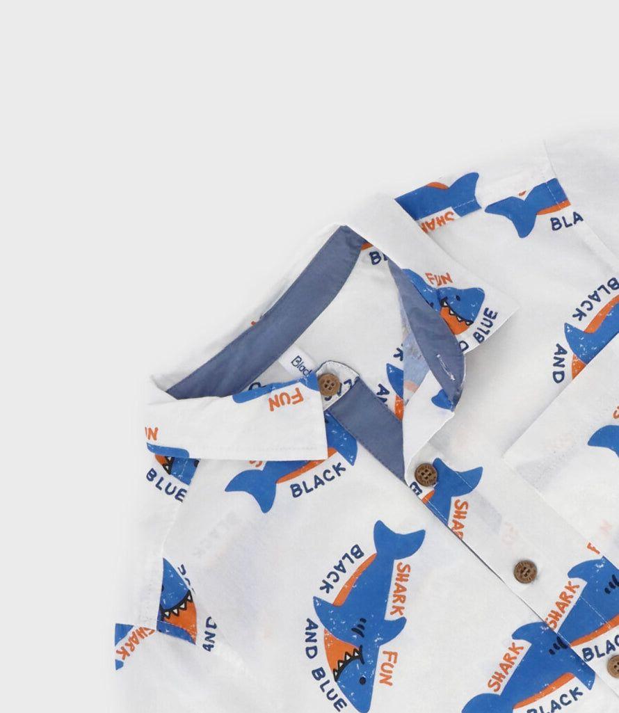 Camisa manga corta niño con tiburones crudo Black and Blue-2