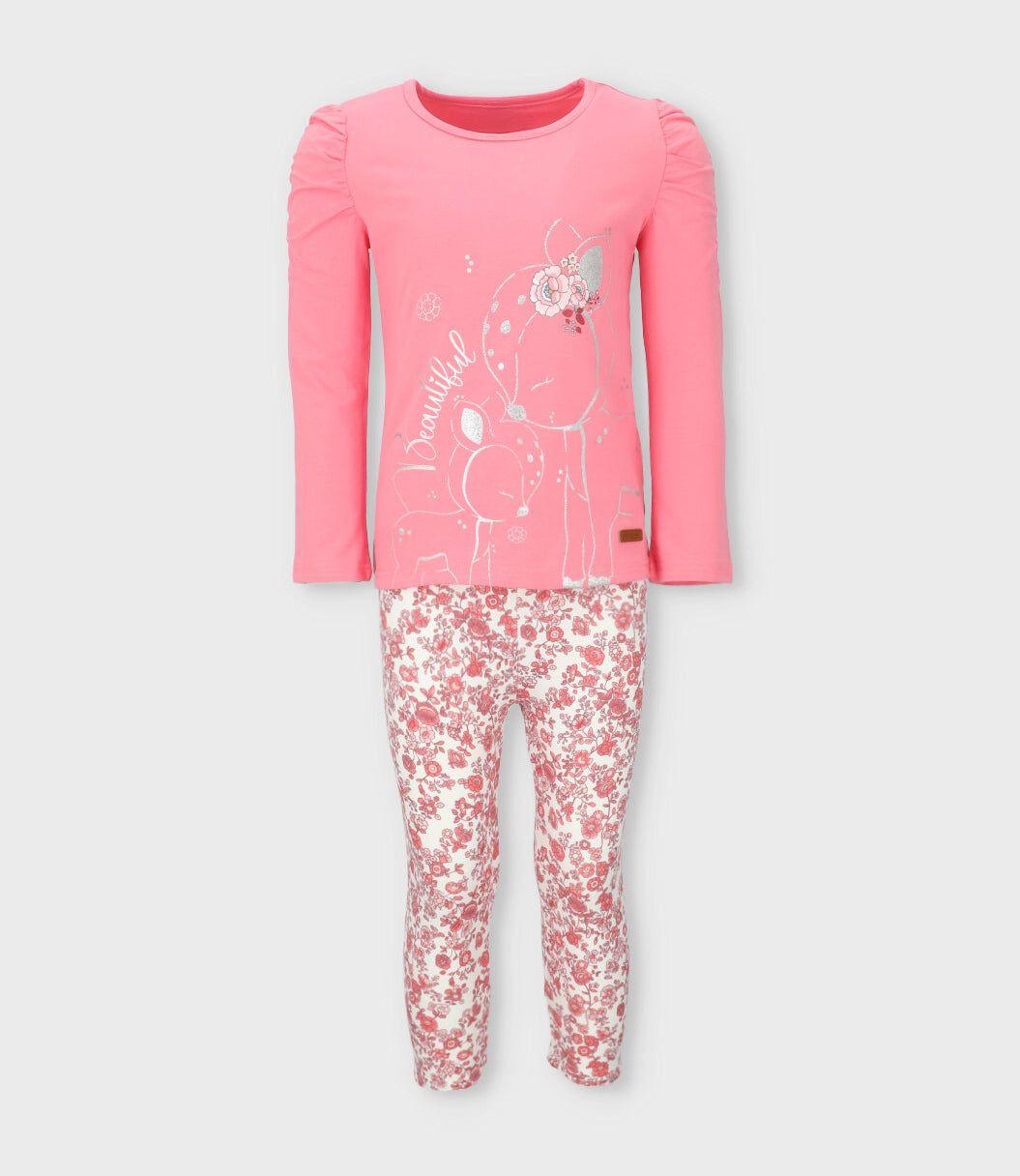 Conjunto niña con flores coral Limonada-0