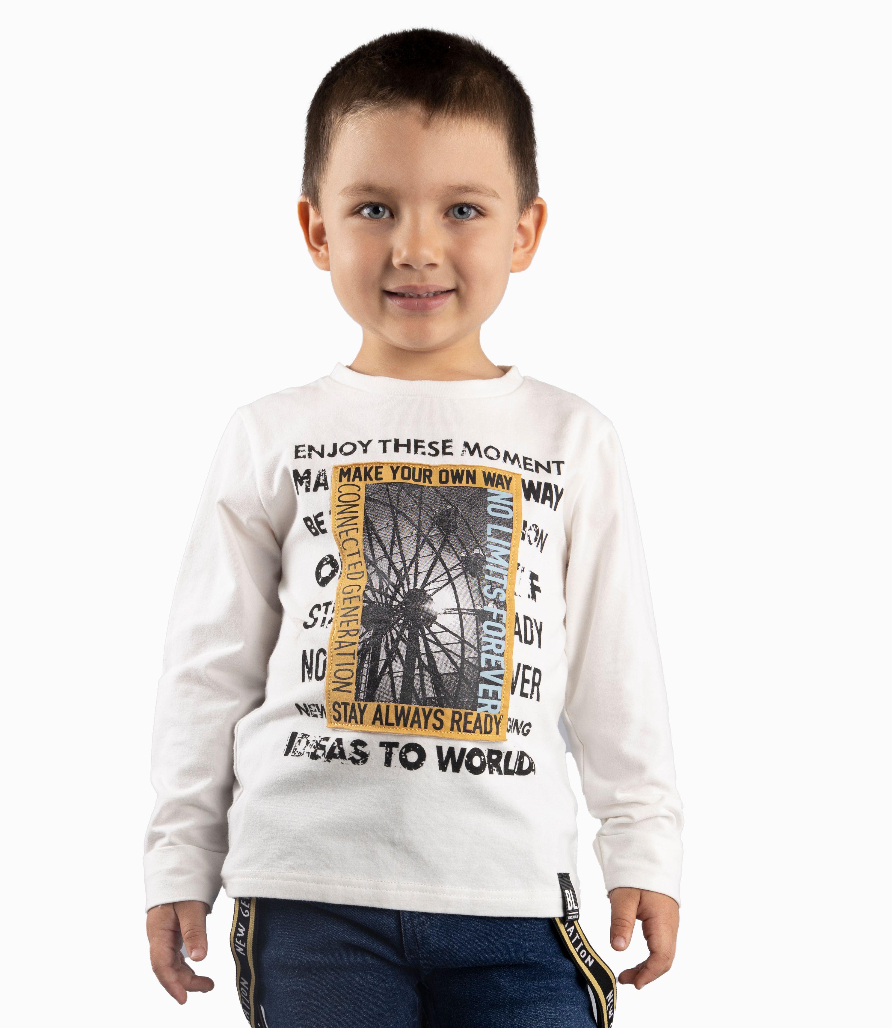 Polera Niño Estampada Con Puños Doblados B&B Crudo-0
