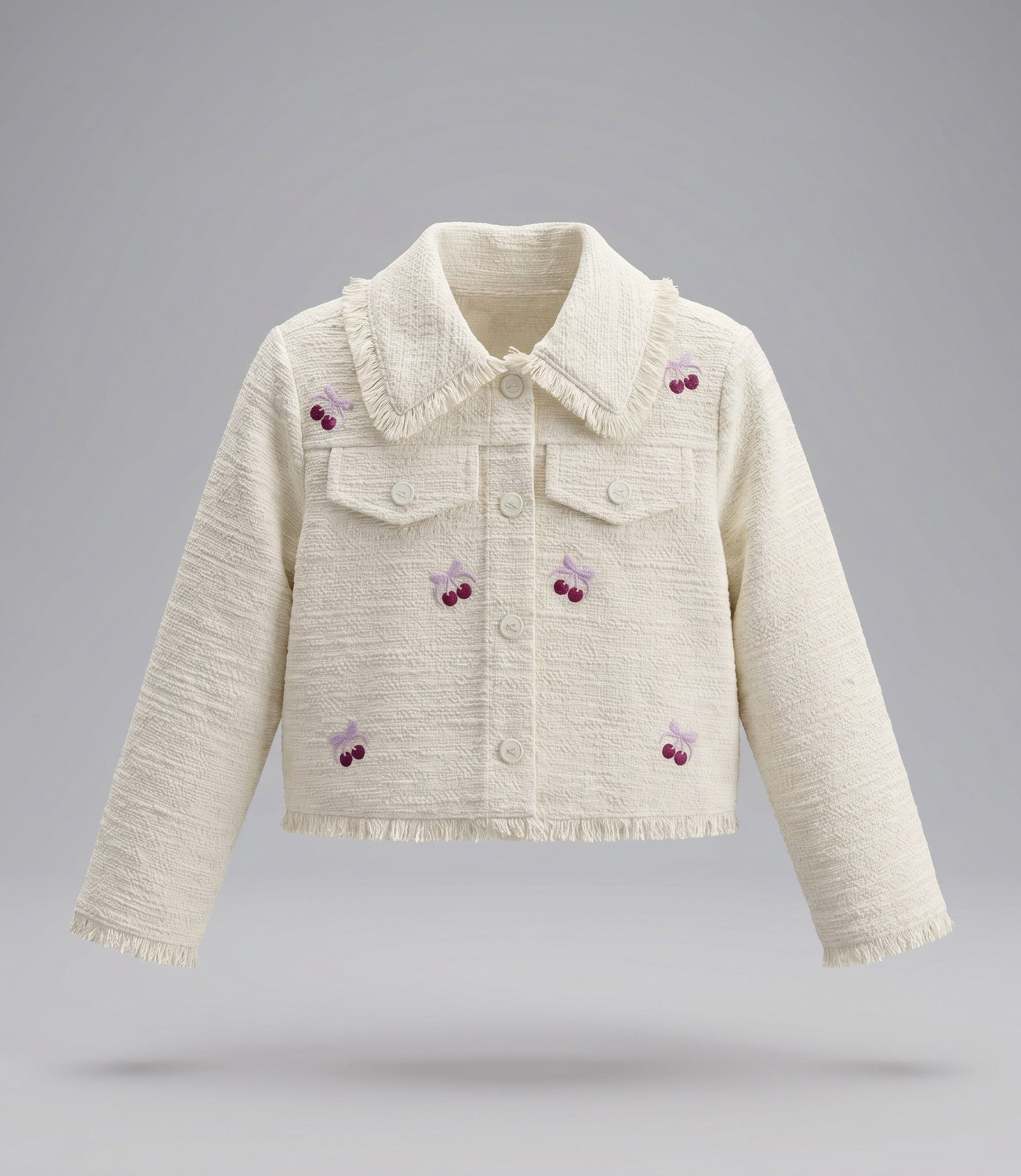 Chaqueta niña bordada con cherry L11071270503 crudo Limonada-1