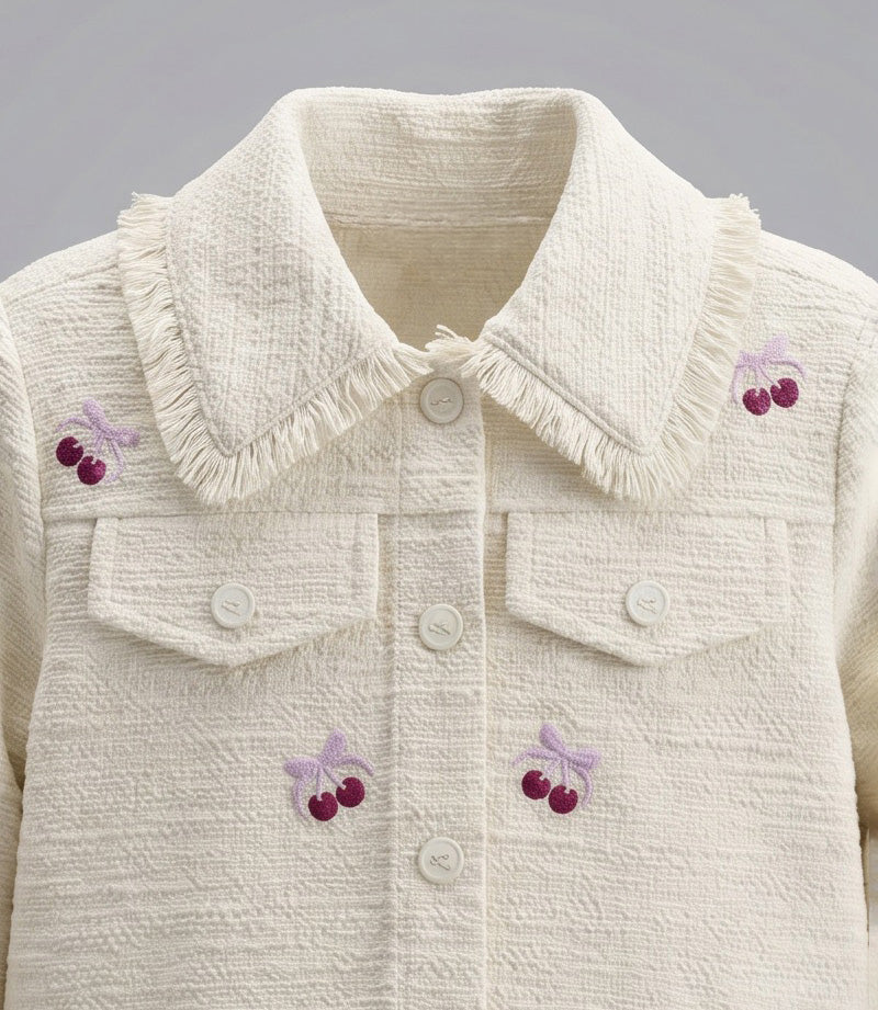 Chaqueta niña bordada con cherry L11071270503 crudo Limonada-3