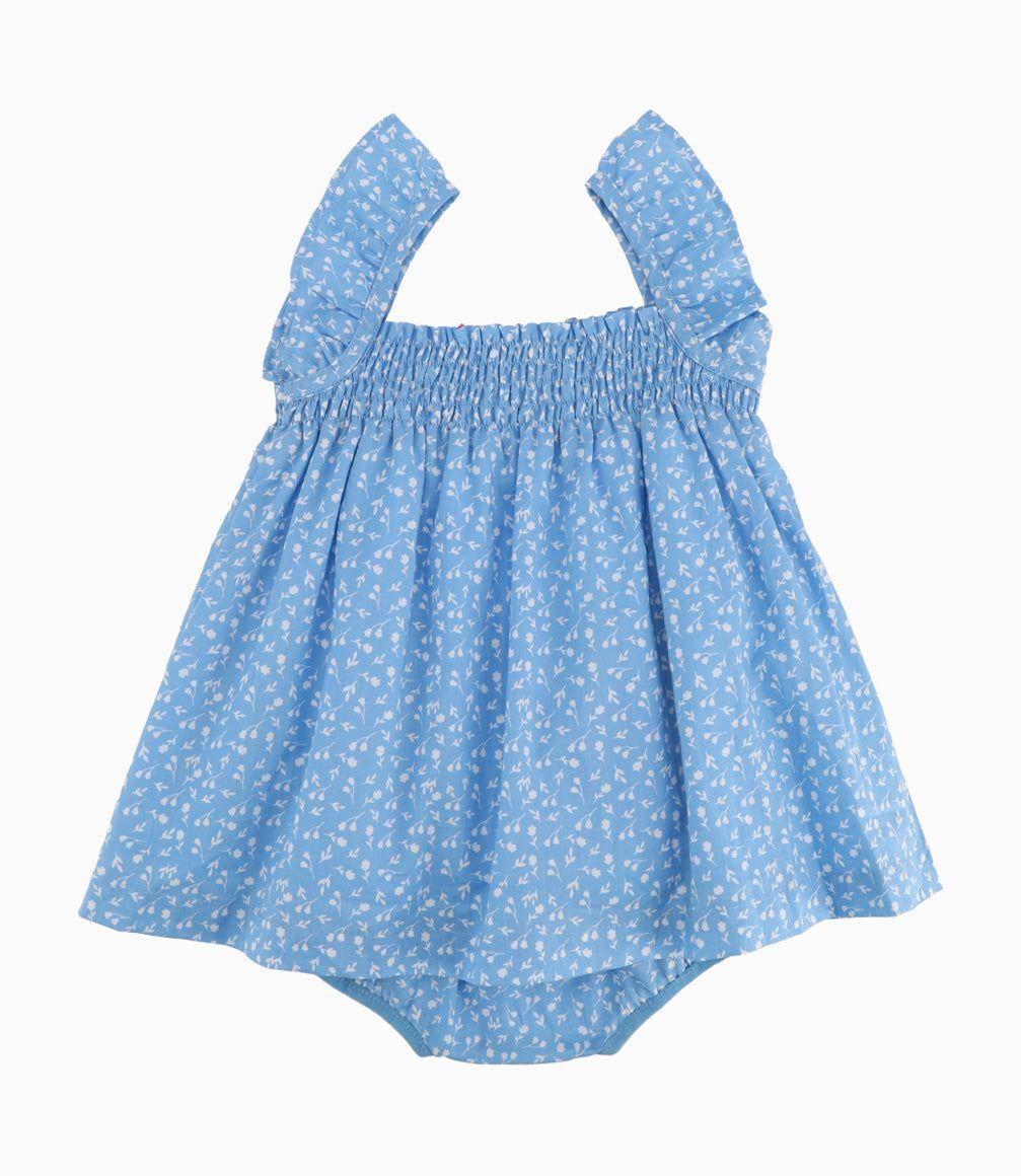 Vestido Recién Nacida Flores Bordadas Azul-1