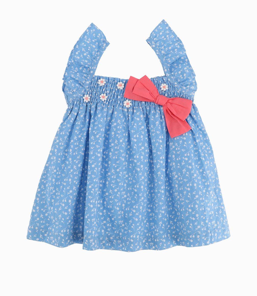 Vestido Recién Nacida Flores Bordadas Azul-2