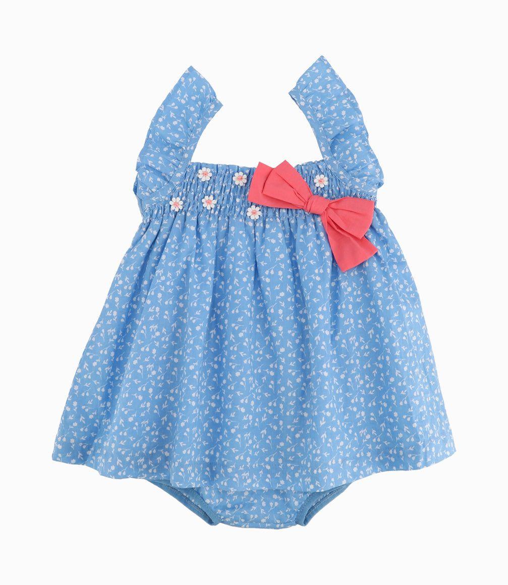 Vestido Recién Nacida Flores Bordadas Azul-8