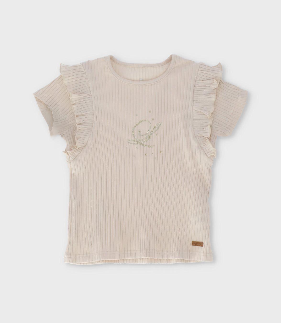 Polera manga corta niña acanalada beige Limonada-0