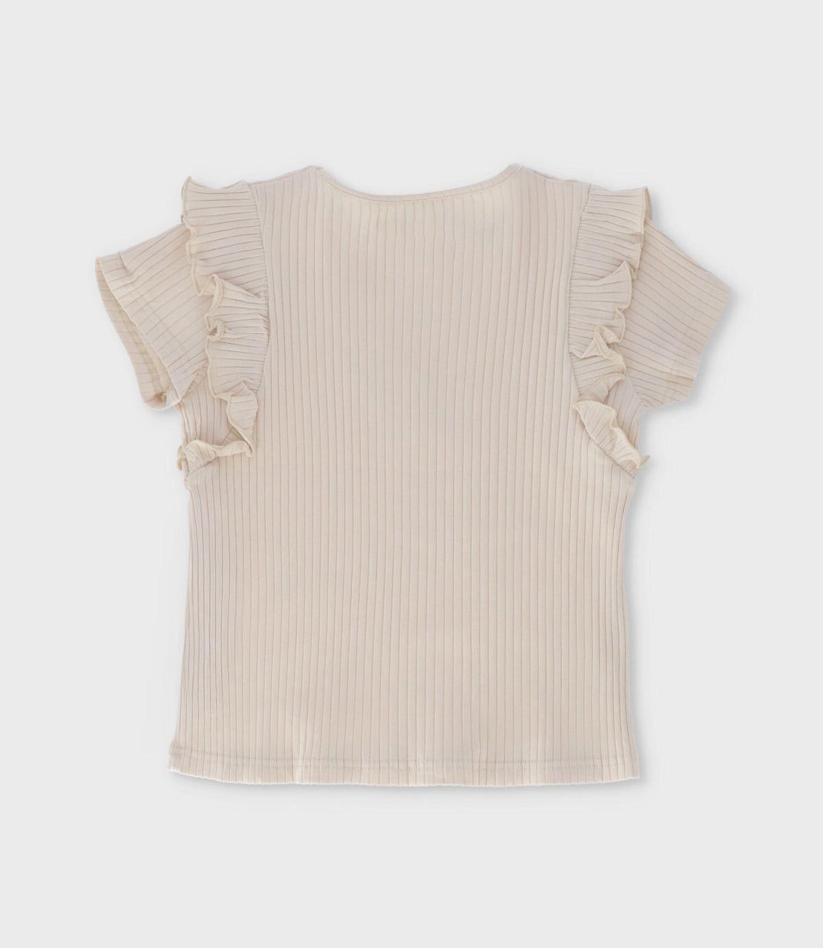 Polera manga corta niña acanalada beige Limonada-1