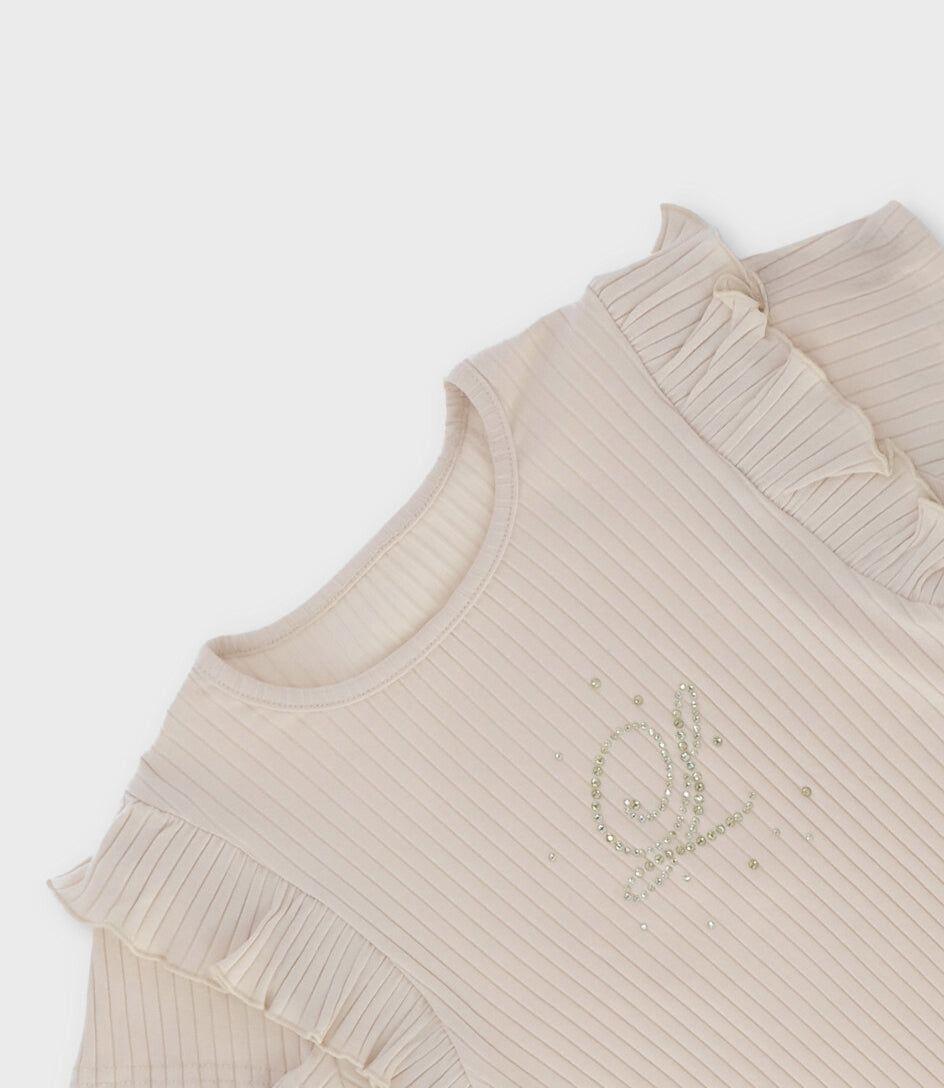 Polera manga corta niña acanalada beige Limonada-2