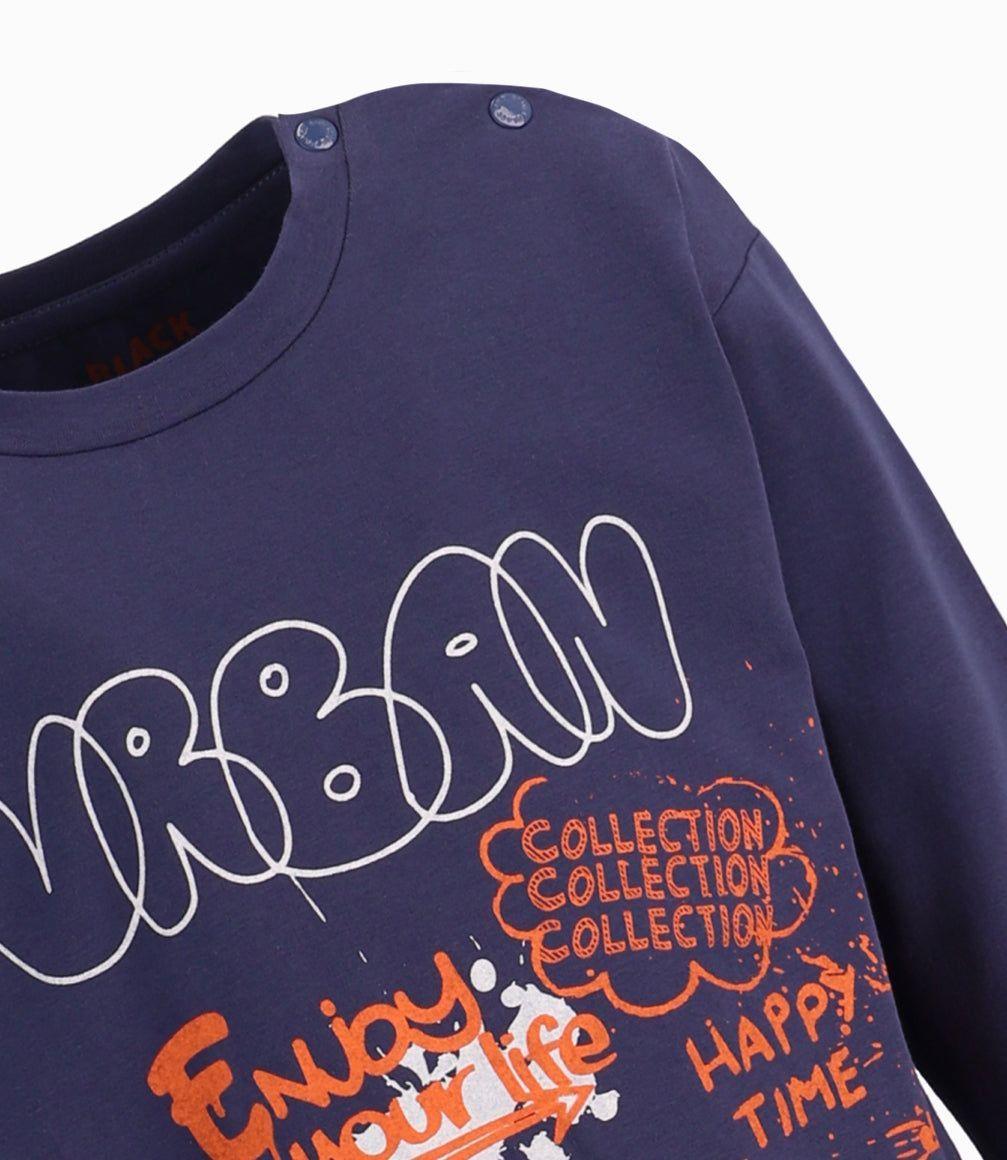 Polera Bebé Niño Con Grafiti Black And Blue Azul Piedra-1