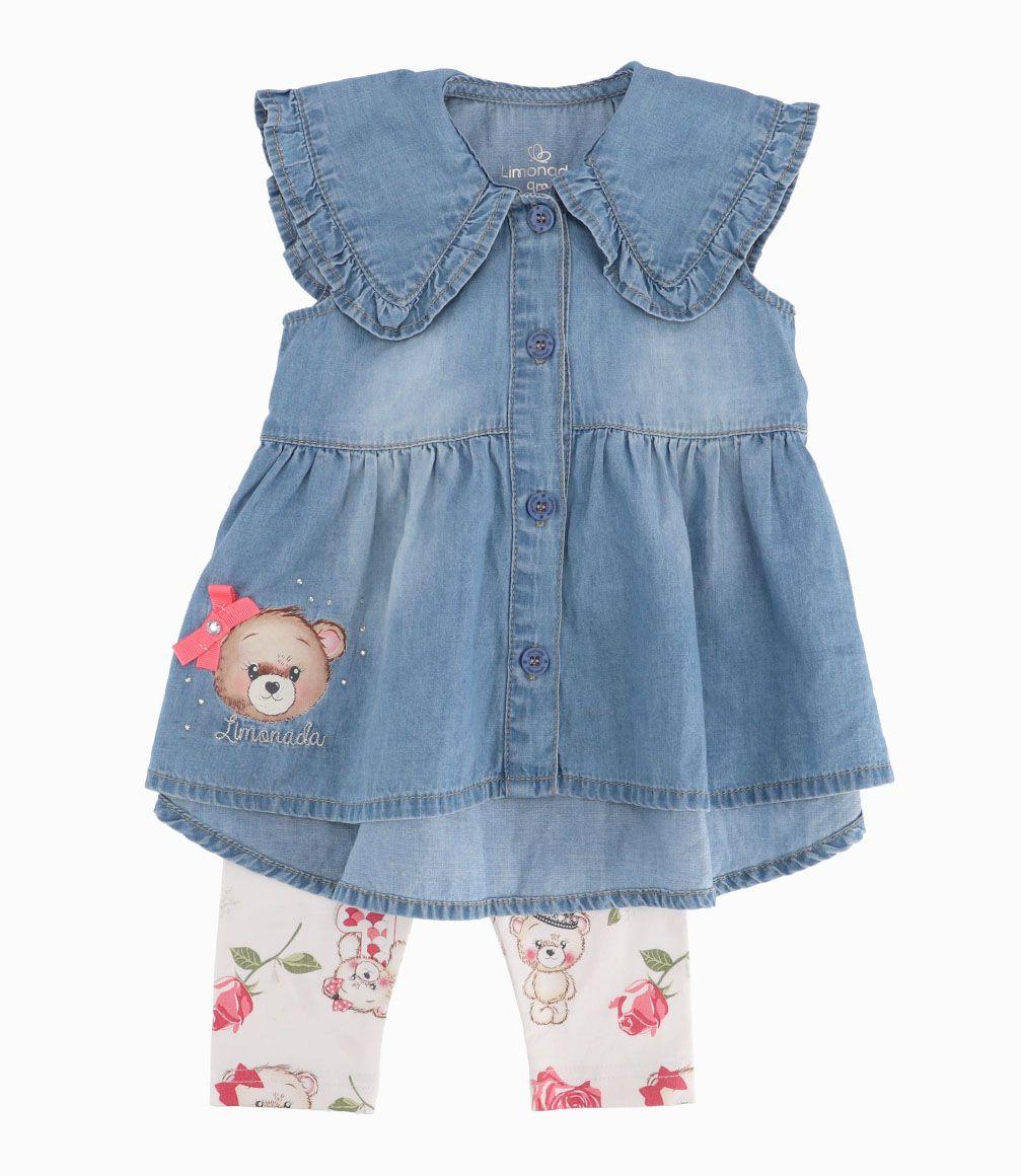 Conjunto Rosas y Ositos Recién Nacida Denim Celeste Limonada-0