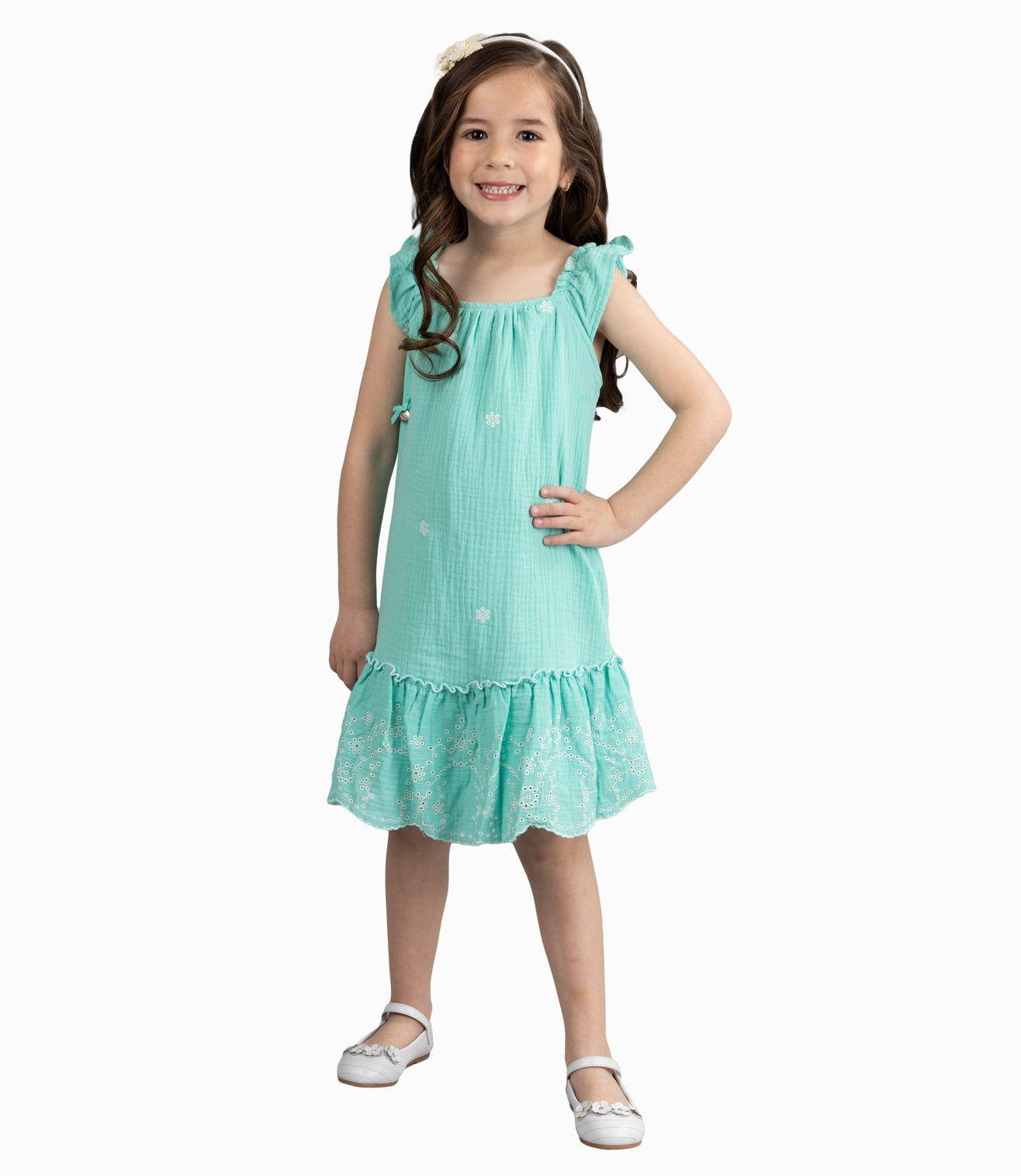 Vestido Niña Con Flores Bordadas-9