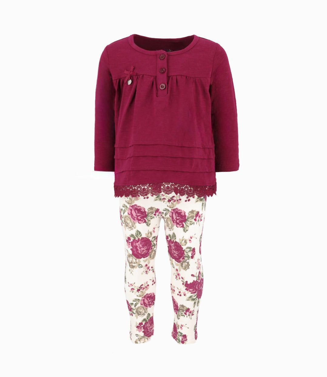 Conjunto bebé de polera y calzas burdeo Limonada-0