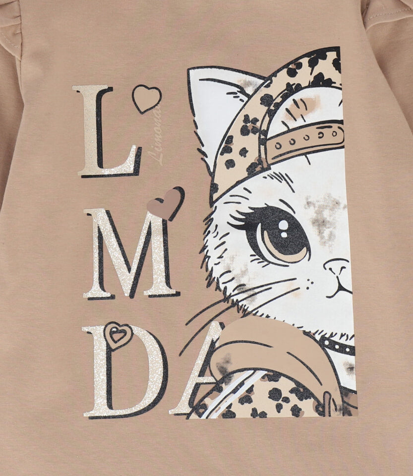 Polera manga larga niña con gato chocolate Limonada-3