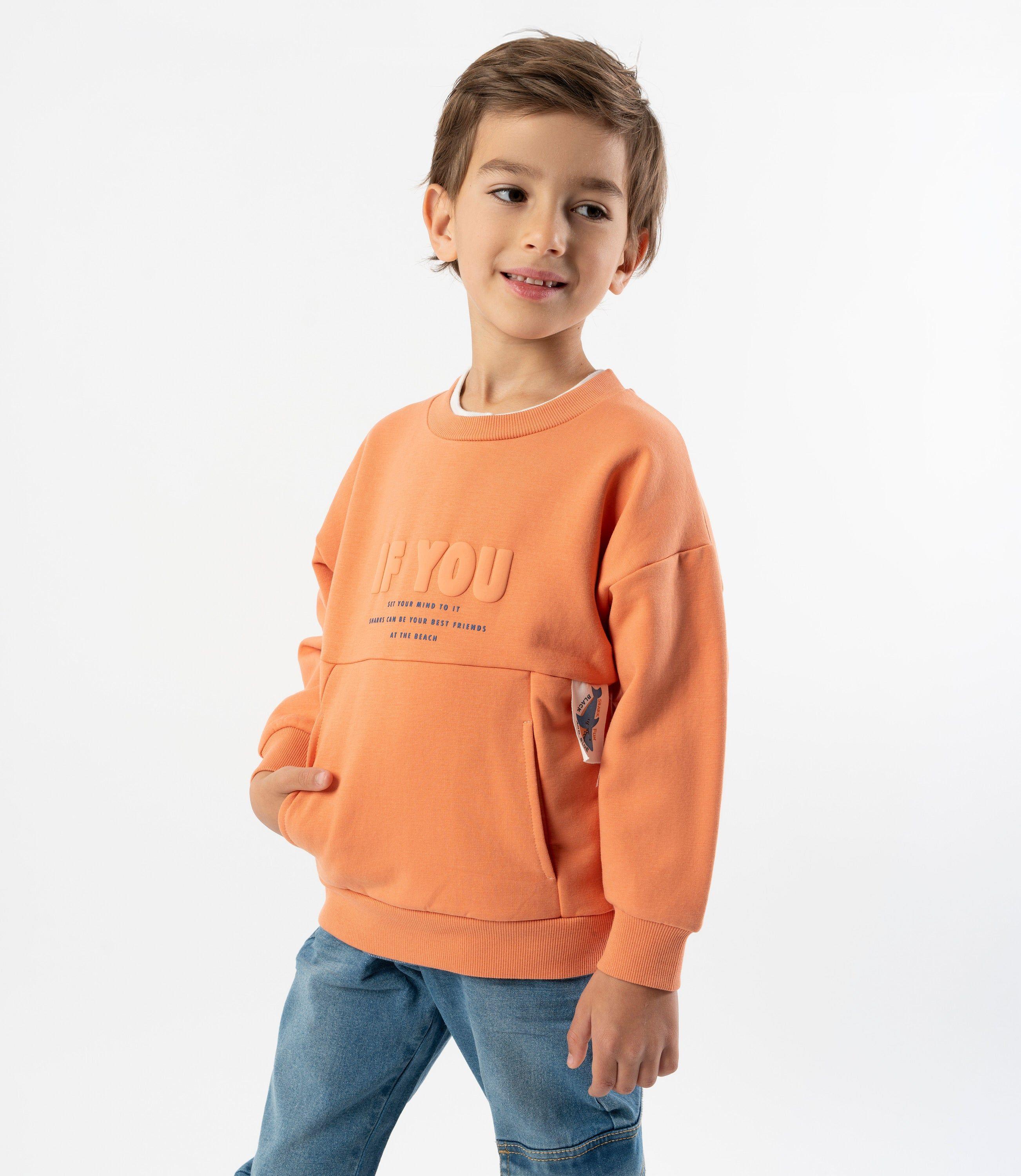 Polerón niño con bolsillo naranjo Black and Blue-0