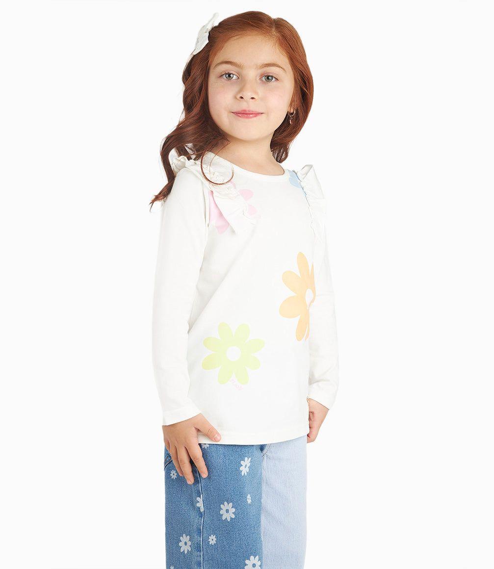 Polera Niña Con Estampado De Flores Crudo 4 Kids-6