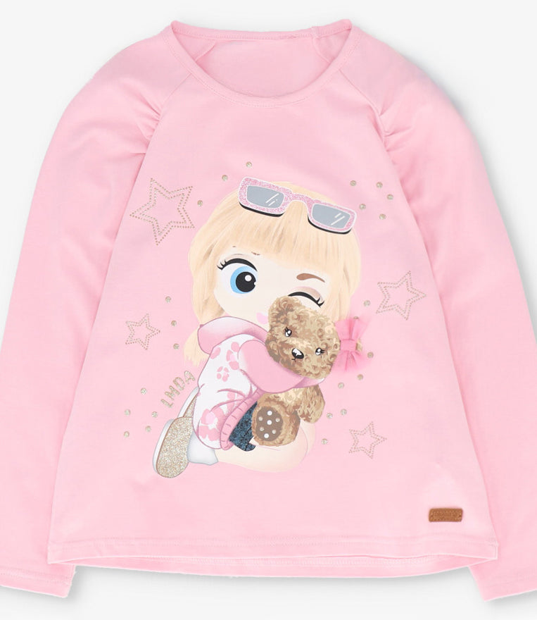 Polera manga larga niña con estampado rosado Limonada-2