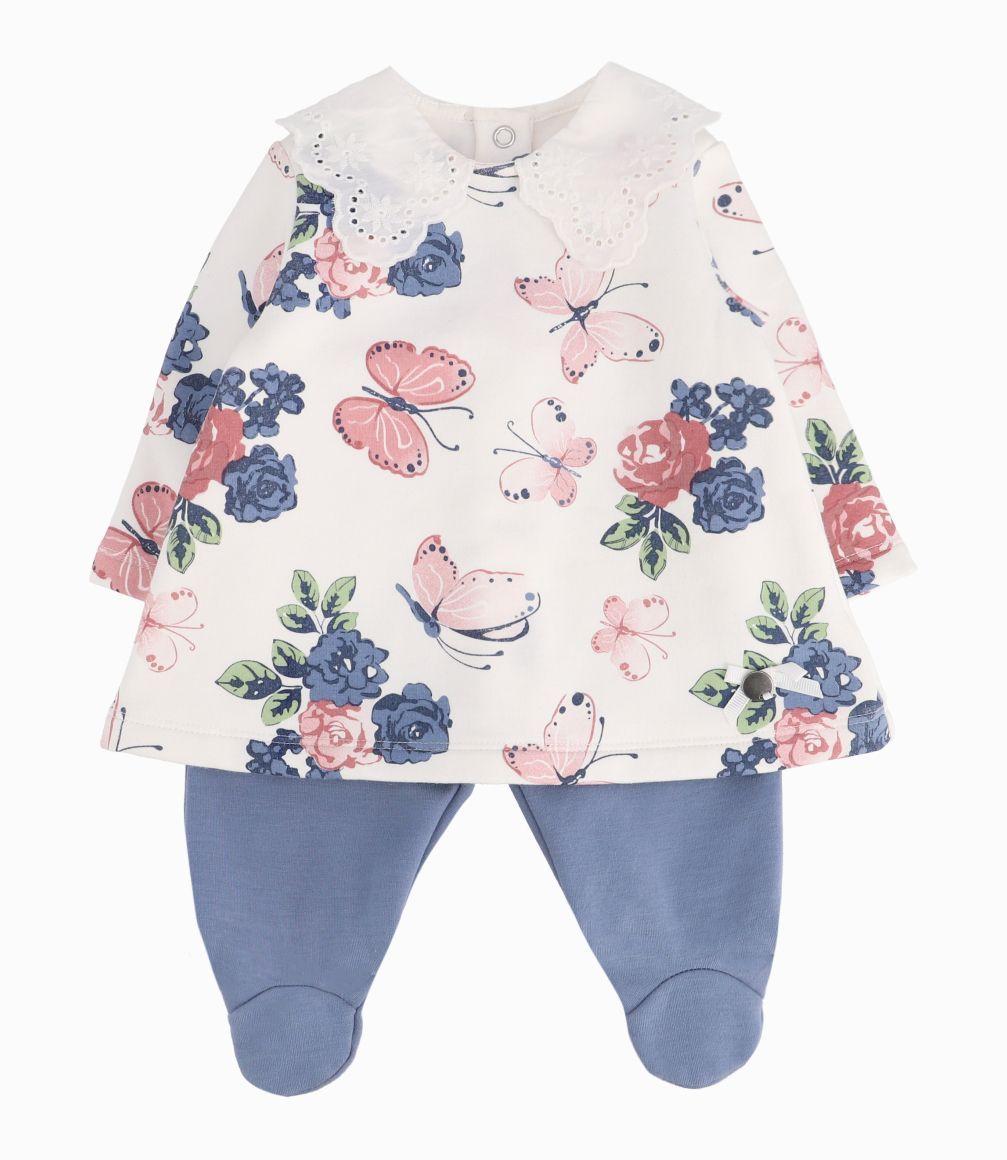 Conjunto Recién Nacida Con Mariposas Y Flores Limonada Celeste-0