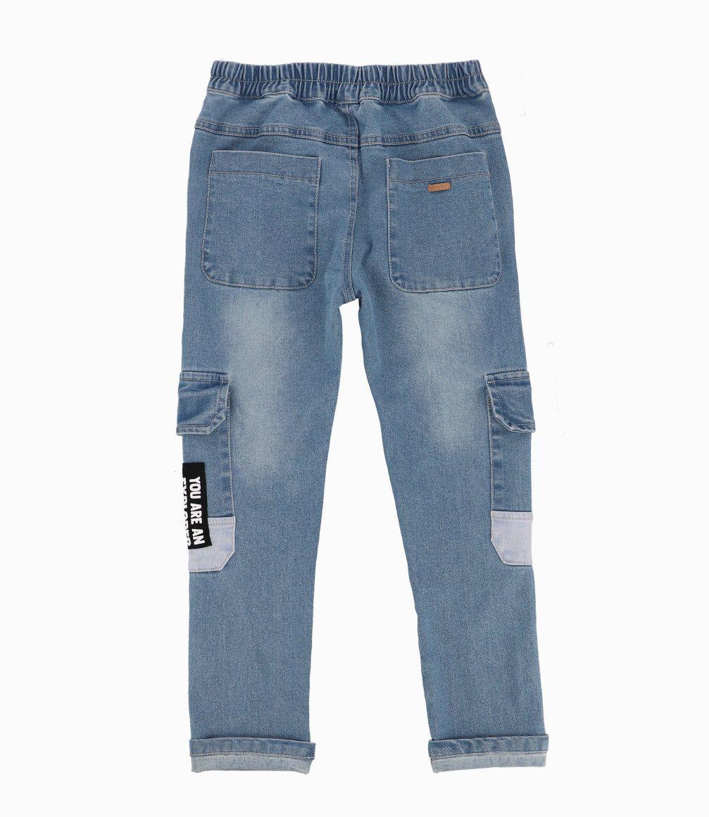Jeans Niño Con Bolsillos Cargo Denim Celeste-2