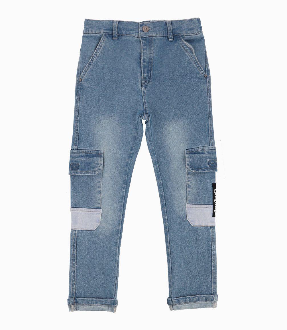 Jeans Niño Con Bolsillos Cargo Denim Celeste-3