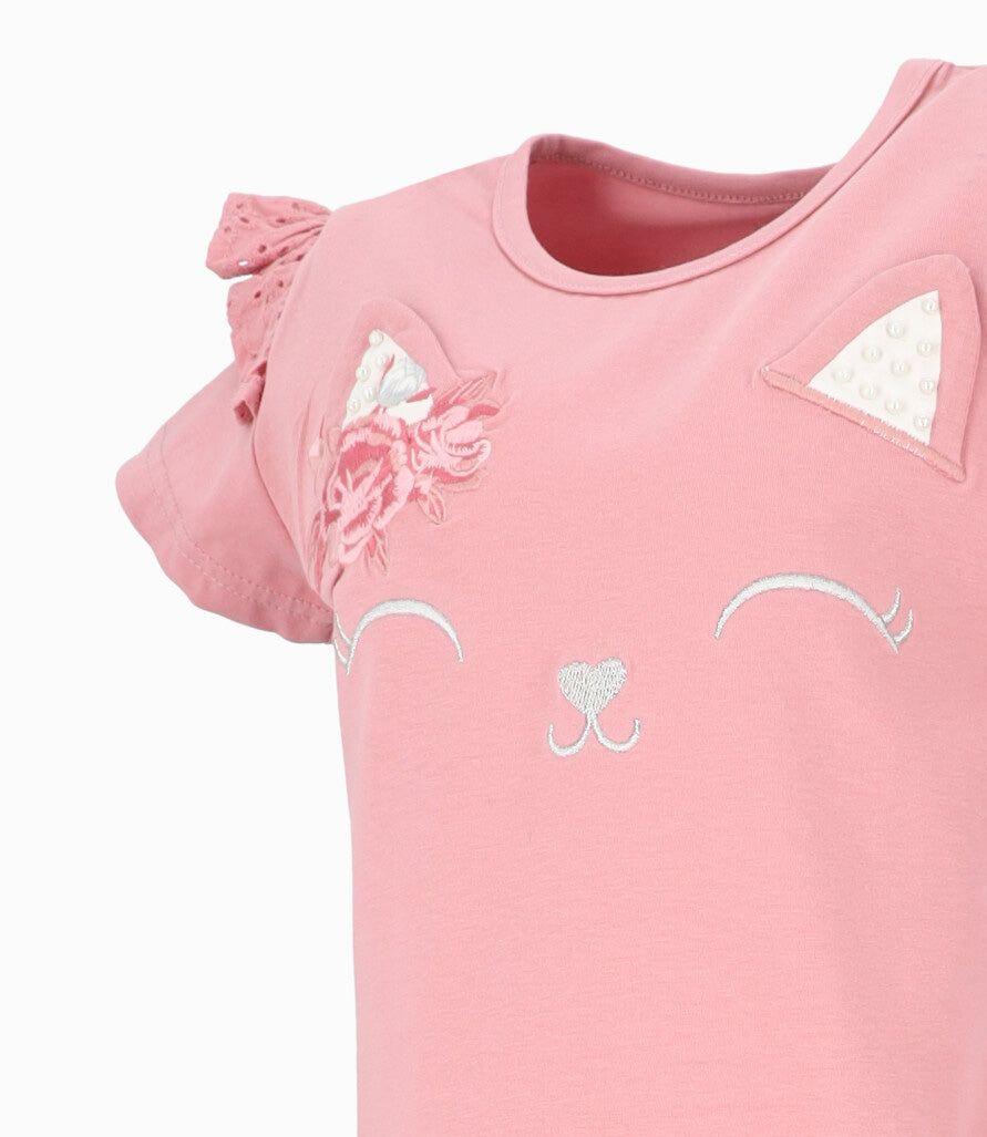 Polera manga corta niña con nudo palo rosa Limonada-2