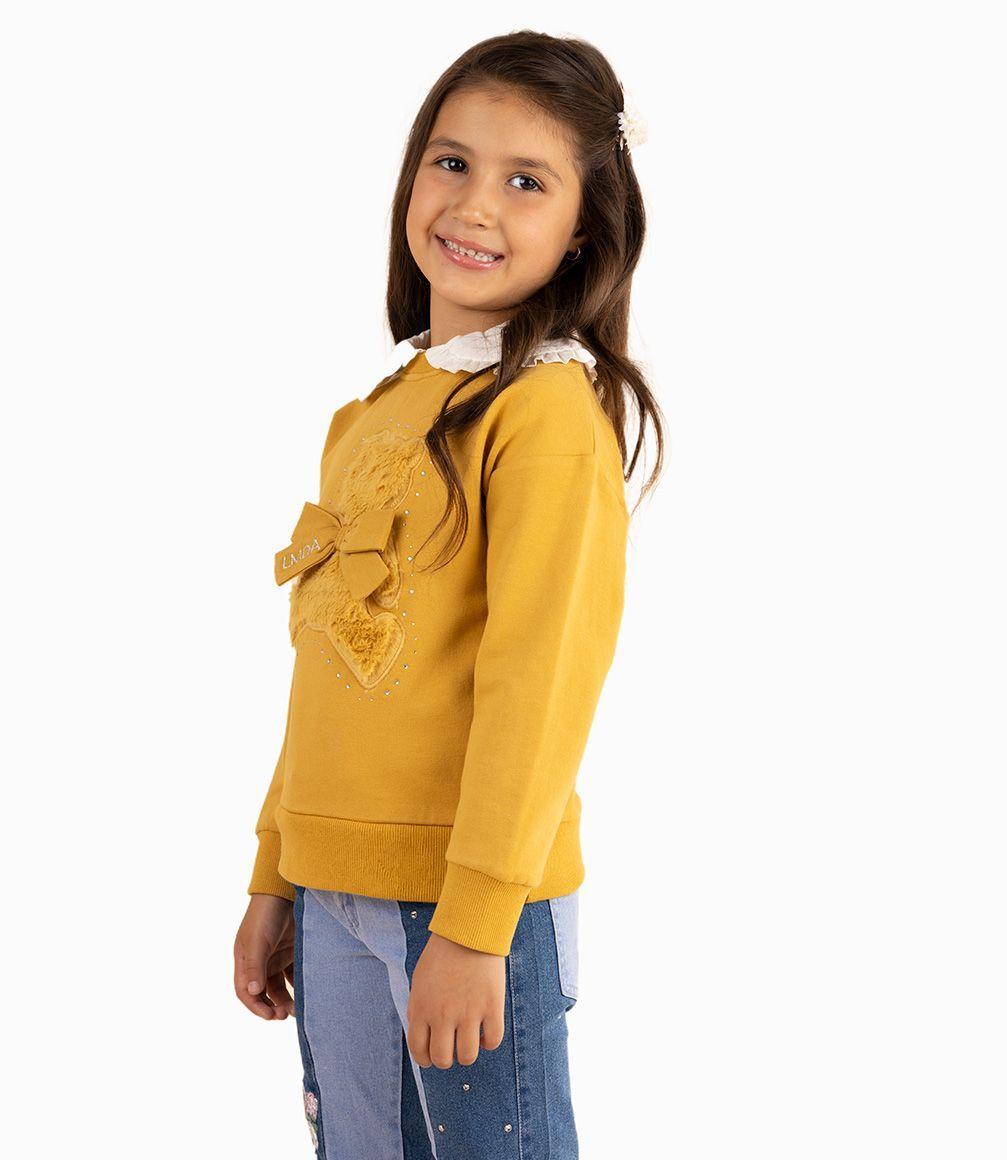 Polerón Niña Con Osito Limonada Mostaza-0